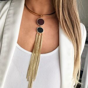 Express gold collar long fringe statement necklace